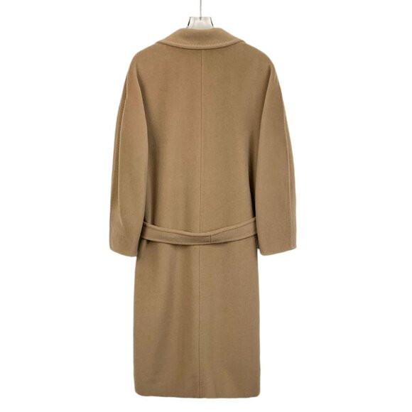 Max Mara Womens Camel Double-Breasted Wool Coat With Pockets & Back Belt Detail - Picture 2 of 8